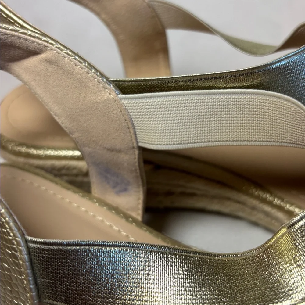 Elegant Gold Women's Slingback Espadrilles, elastic strap, 2” wedge, size 41, 10